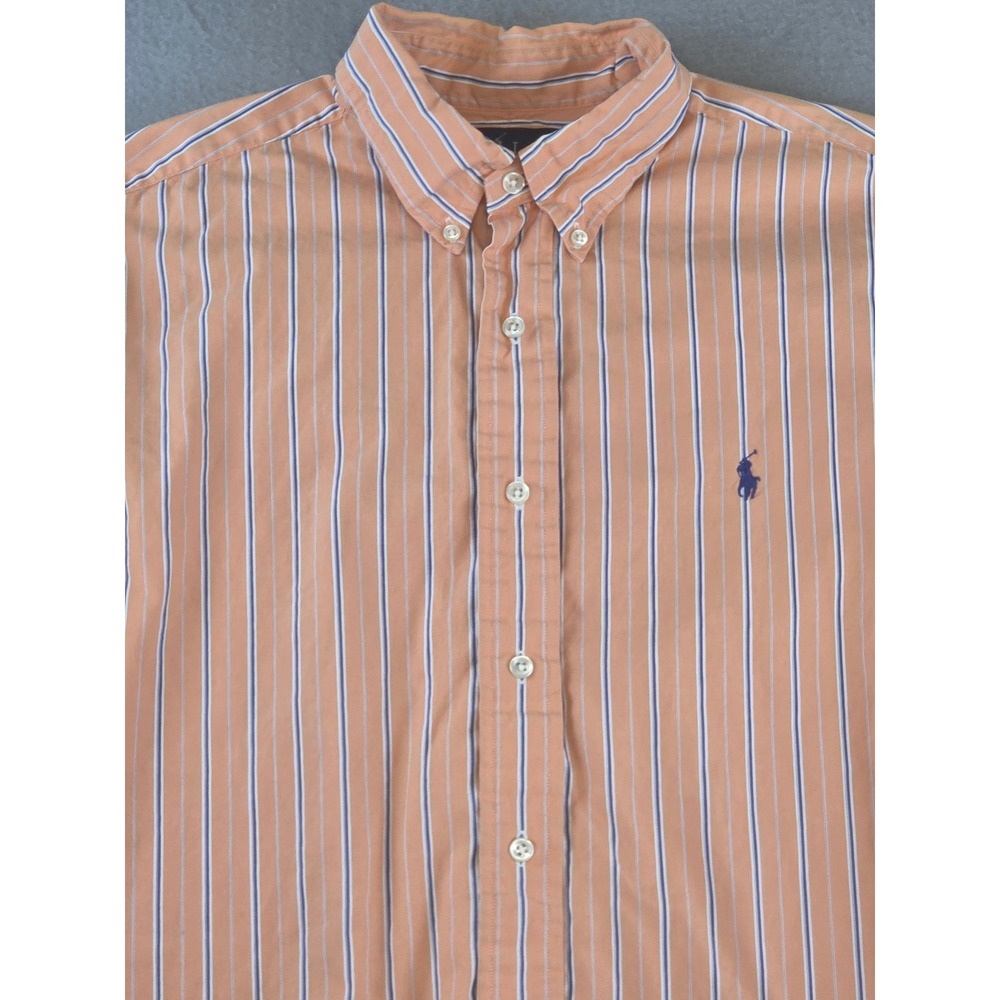 Vinatage 90s Ralph Lauren Classic Fit Orange Striped Long Sleeve Shirt Large Y2K